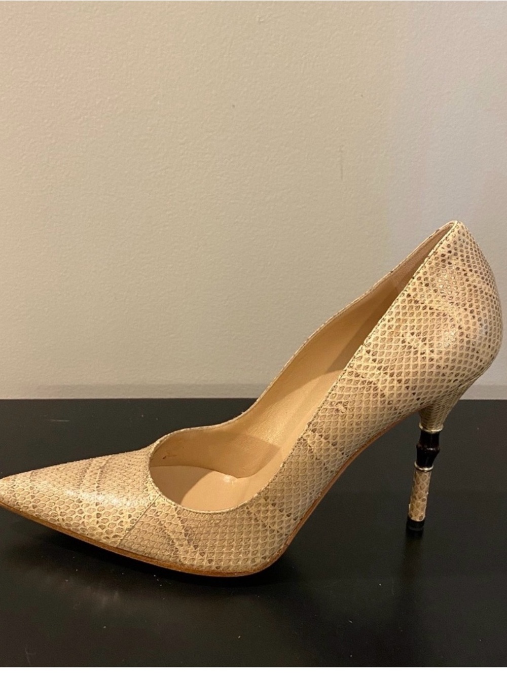 Gucci Neutral Snakeskin Pointed Stiletto Pump